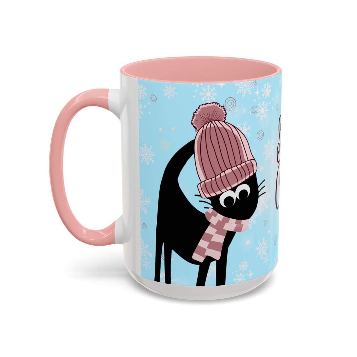 Pom Pom Hat Winter Black Cat Coffee Mug