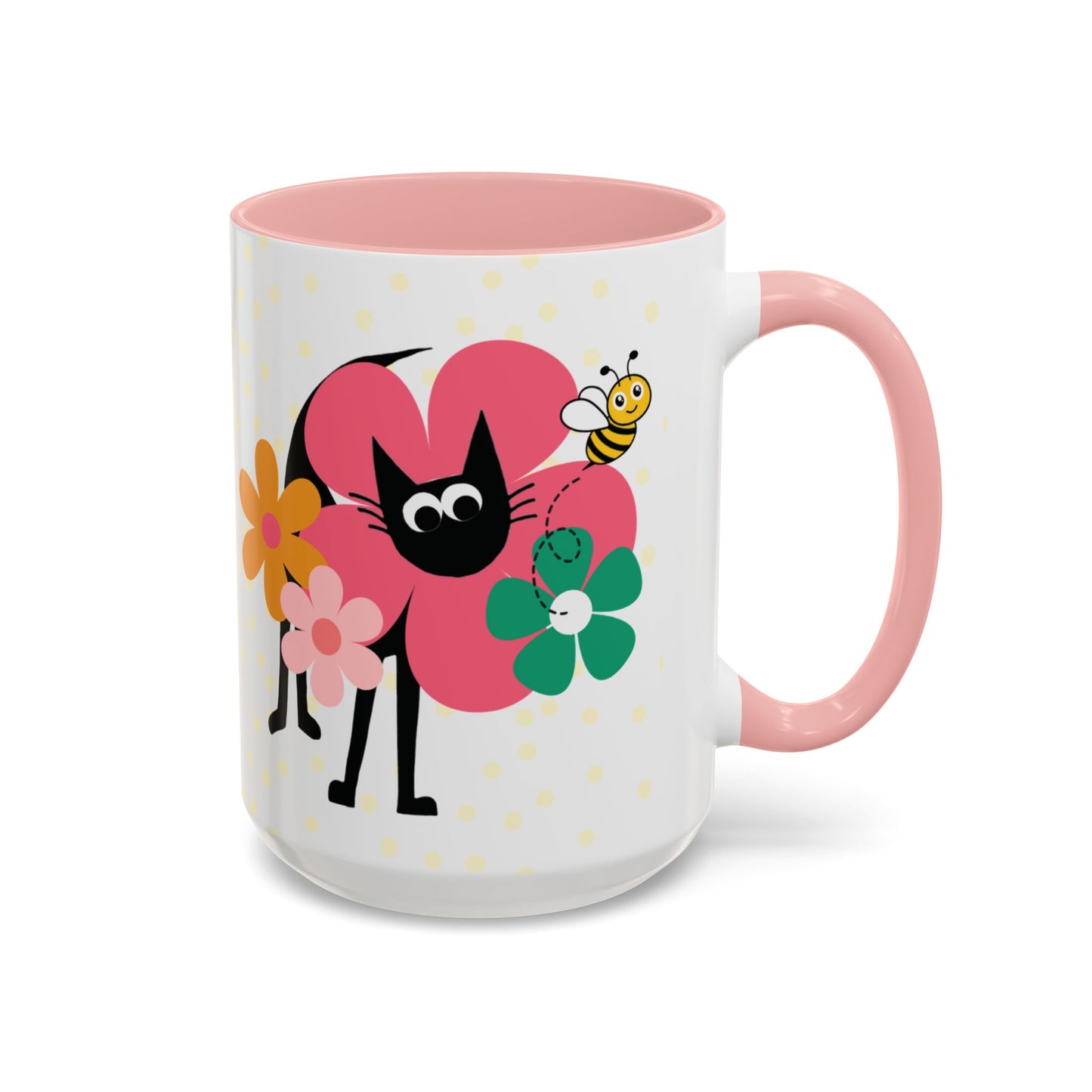 Bee Happy Flower Black Cat Coffee Mug