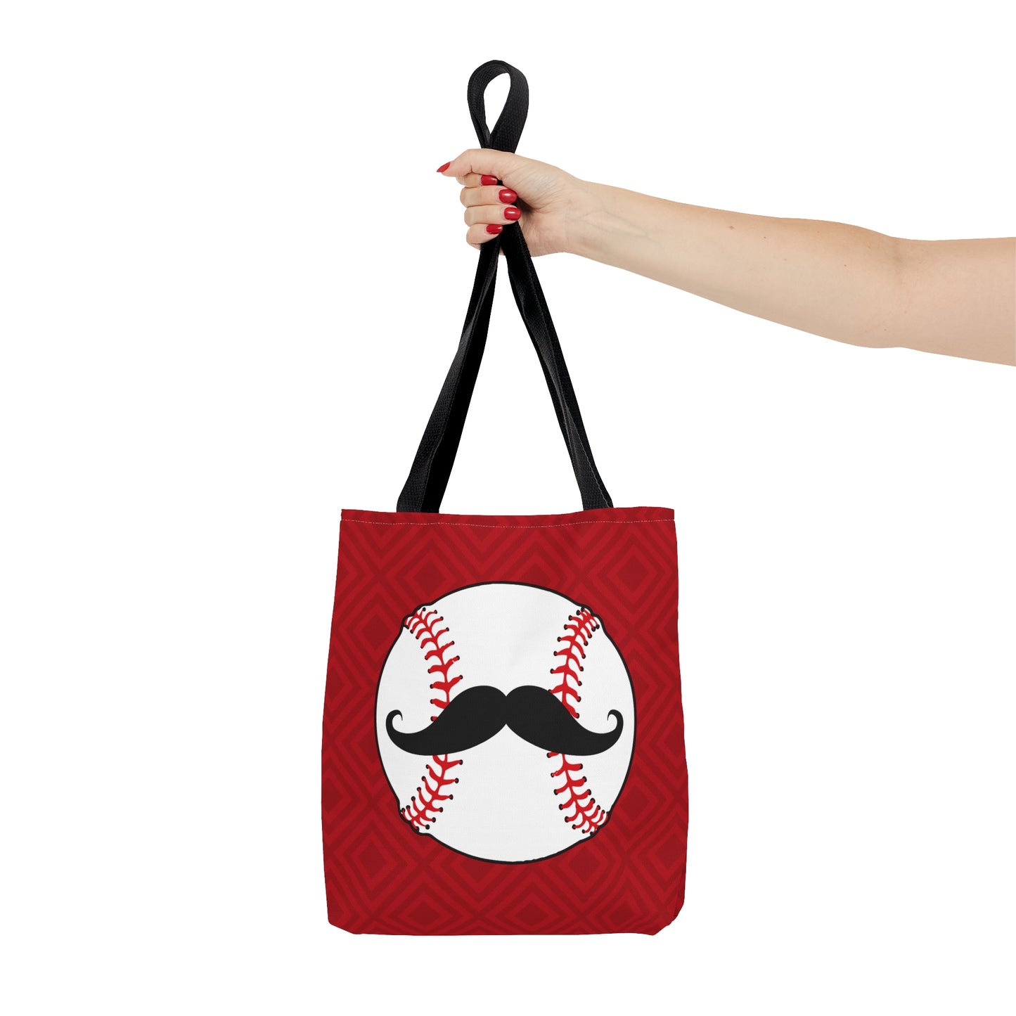 Cincinnati Baseball & Mustache On Red Background Tote Bag