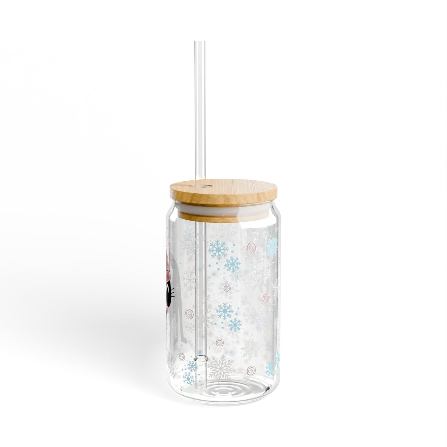 Pom Pom Hat Winter Black Cat Glass Tumbler With Lid & Straw