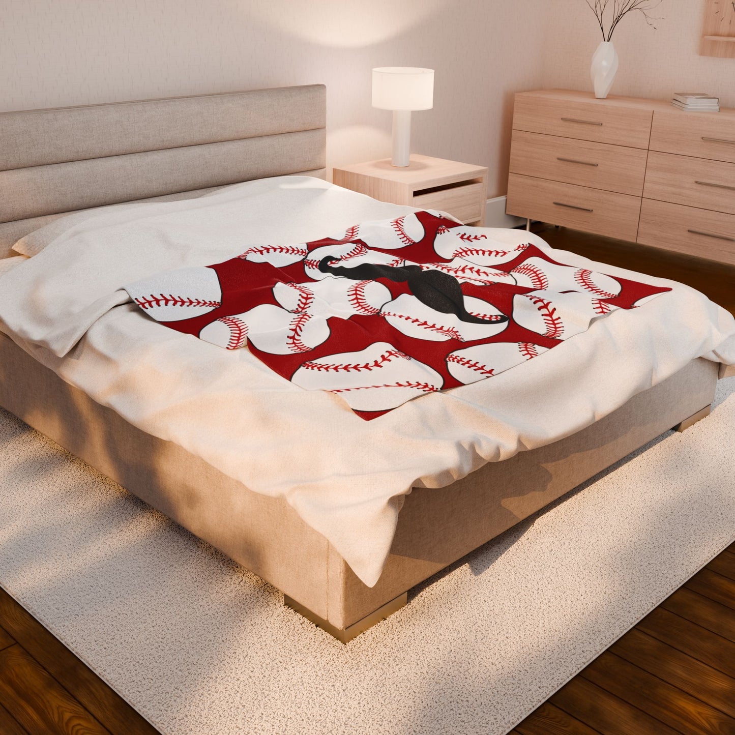 Cincinnati Baseballs & Mustache On Red Background Blanket