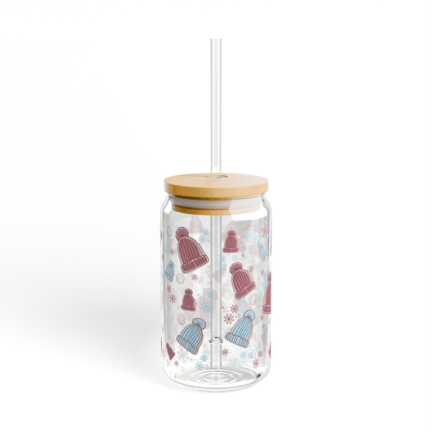Pom Pom Hat Glass Tumbler With Lid & Straw