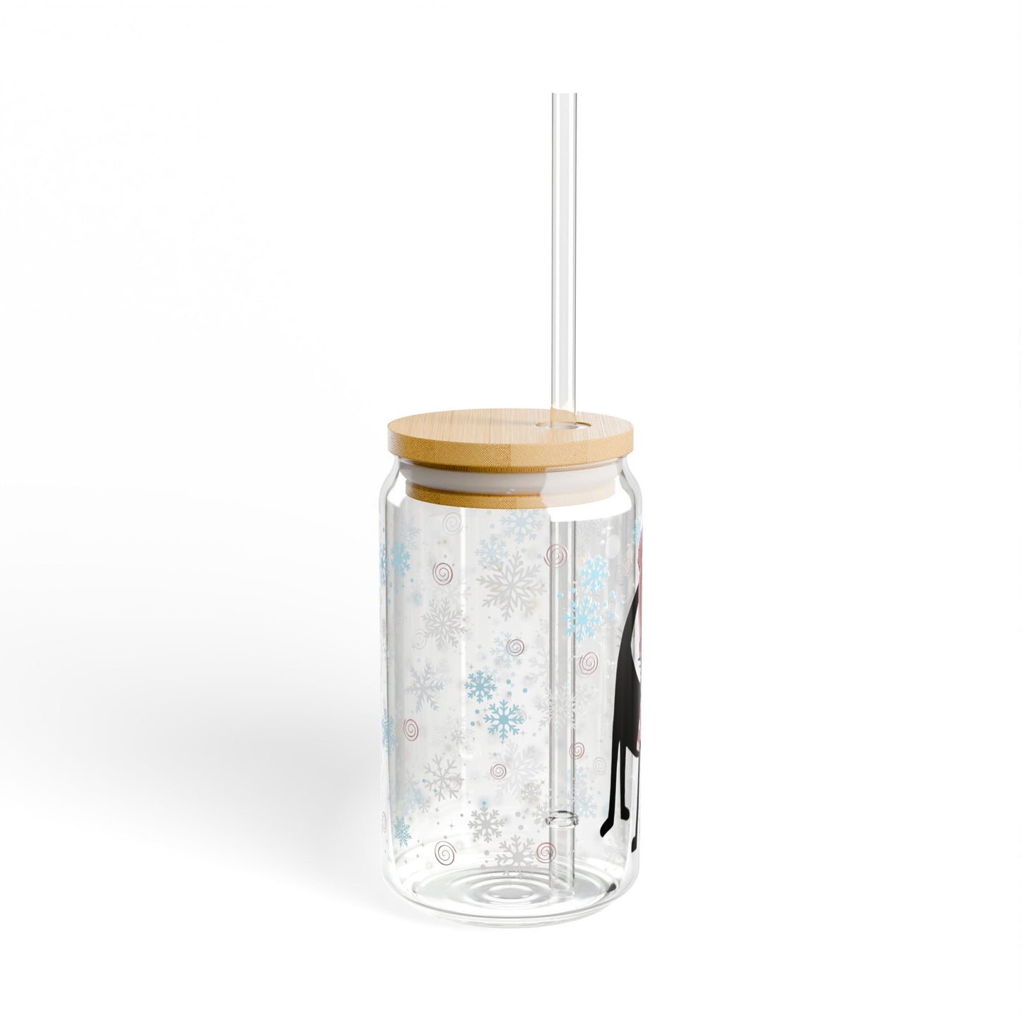 Pom Pom Hat Winter Black Cat Glass Tumbler With Lid & Straw