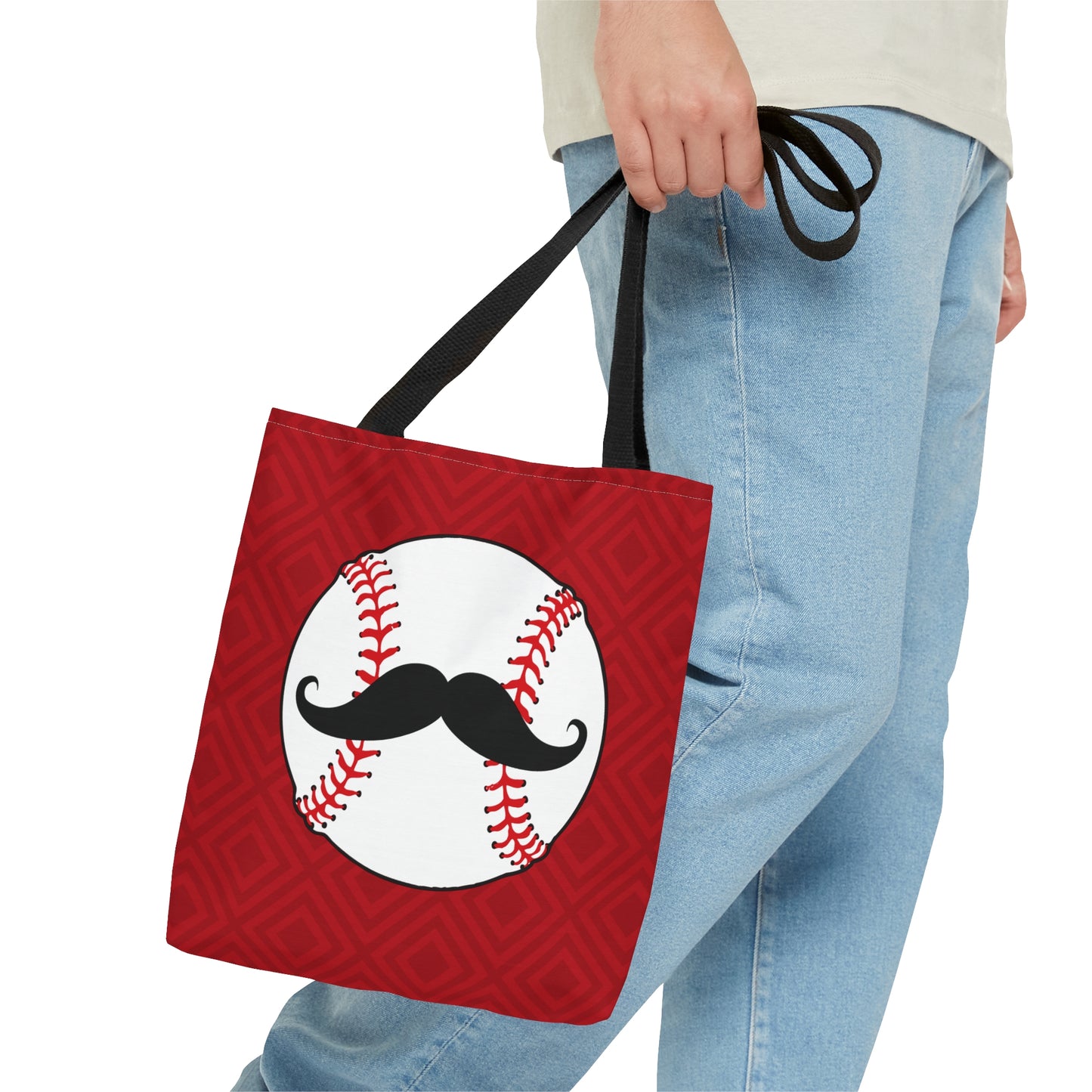 Cincinnati Baseball & Mustache On Red Background Tote Bag