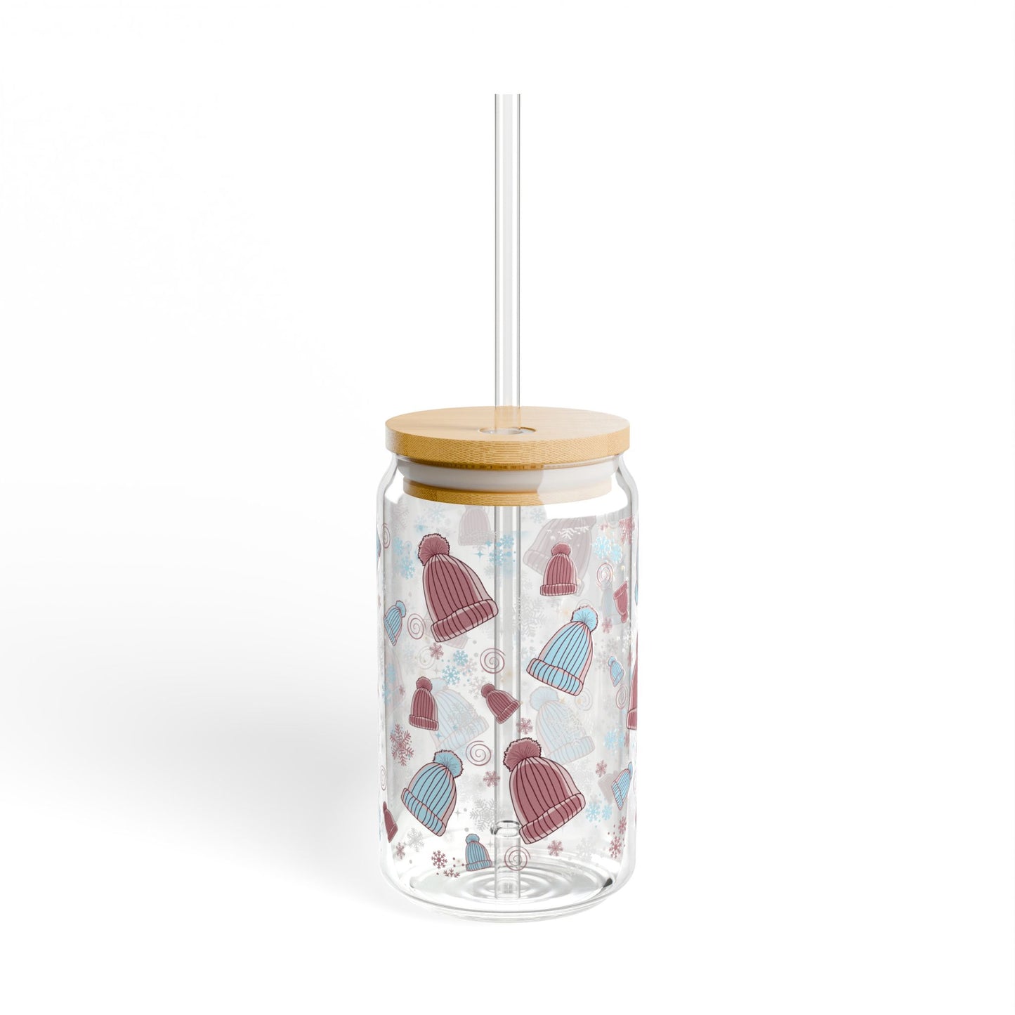 Pom Pom Hat Glass Tumbler With Lid & Straw
