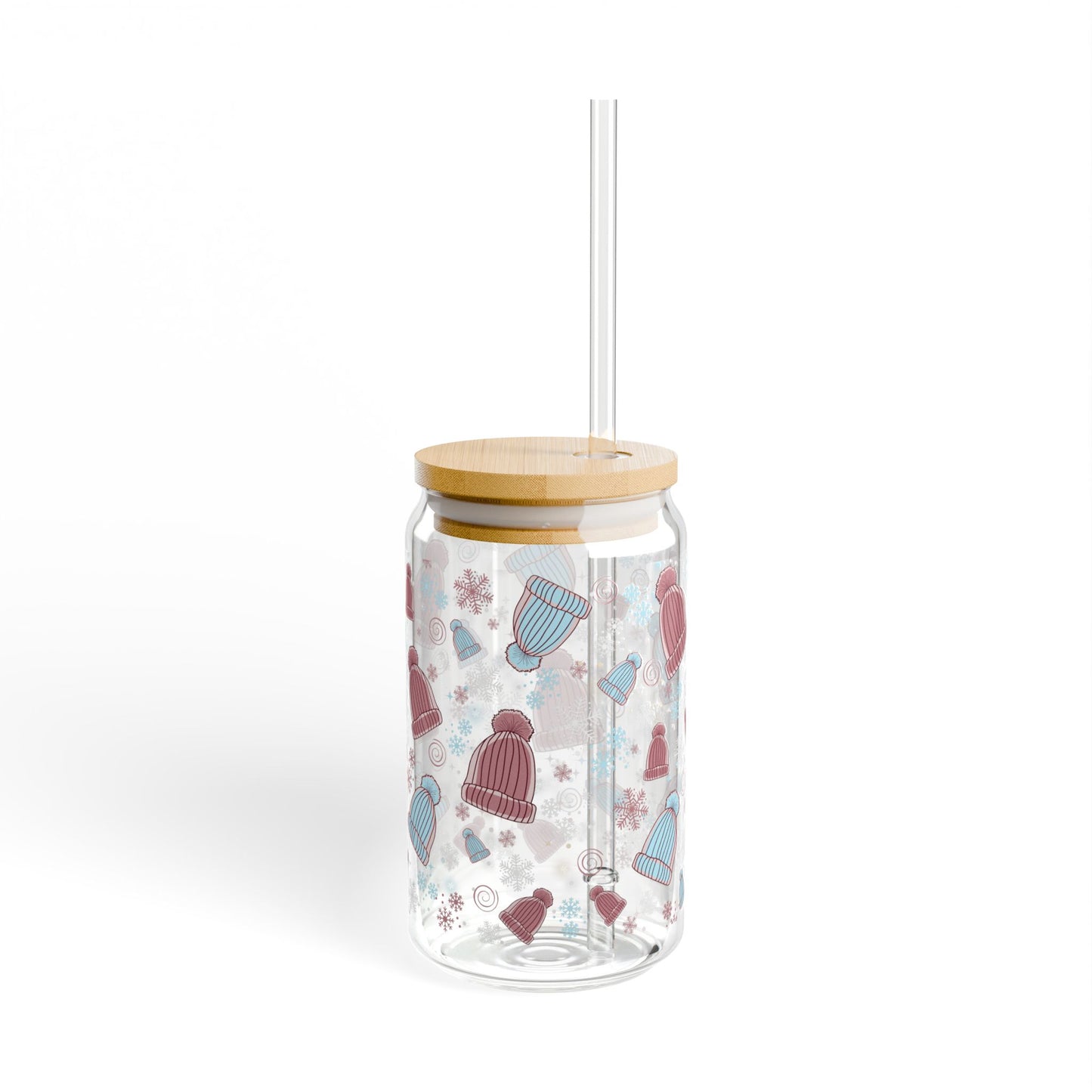 Pom Pom Hat Glass Tumbler With Lid & Straw