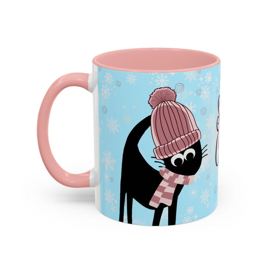 Pom Pom Hat Winter Black Cat Coffee Mug