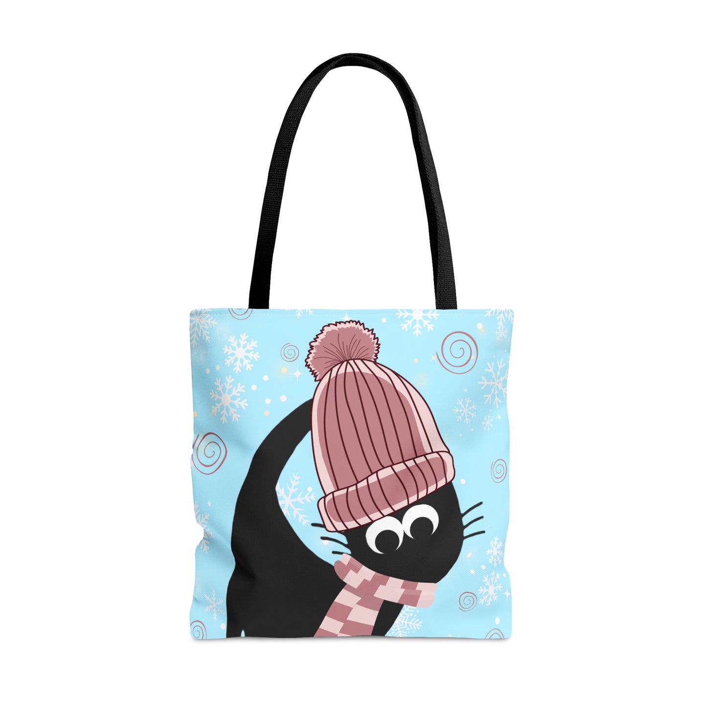 Pom Pom Hat Winter Black Cat Tote Bag