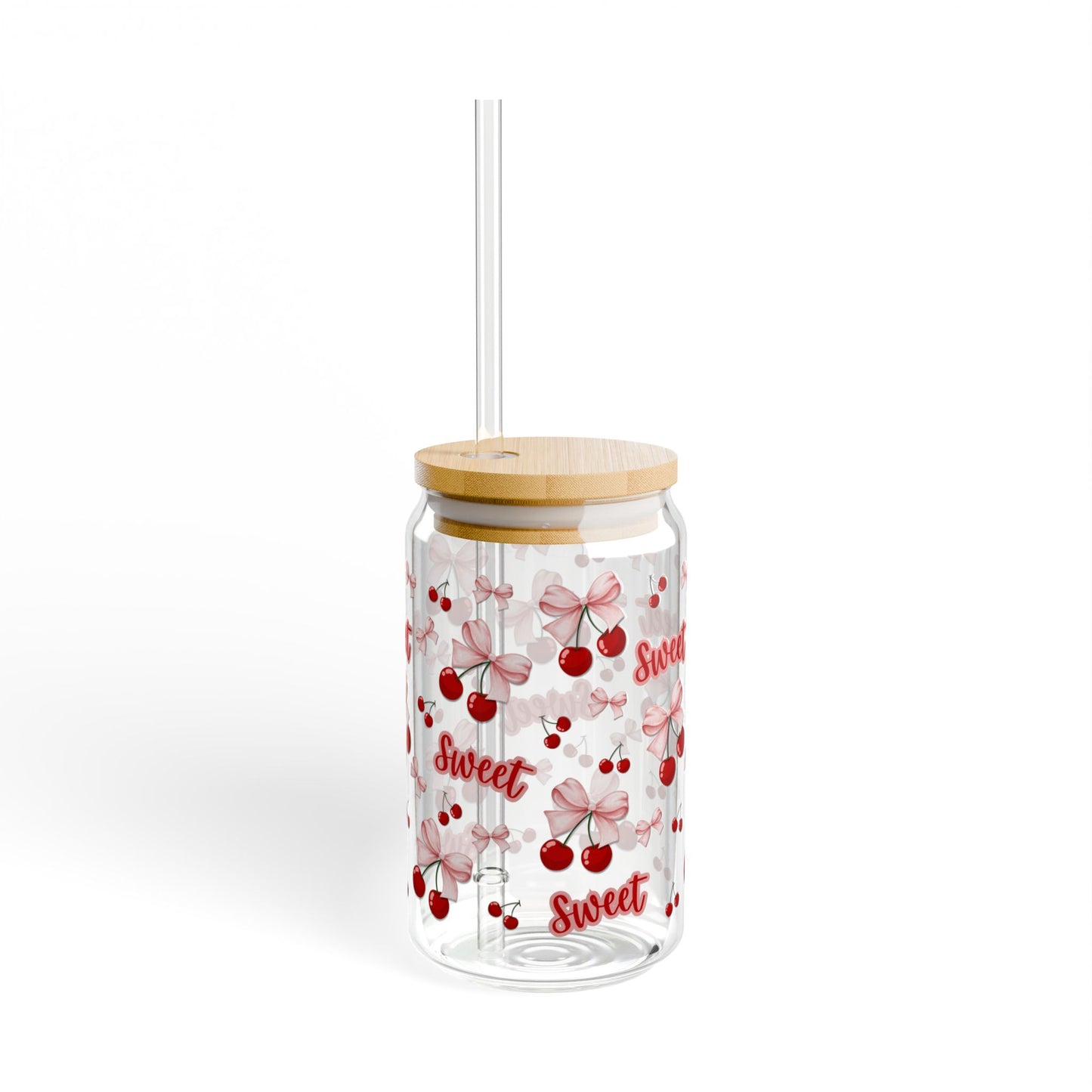 You're Sweet Cherry & Ribbon Glass Tumbler With Lid & Straw