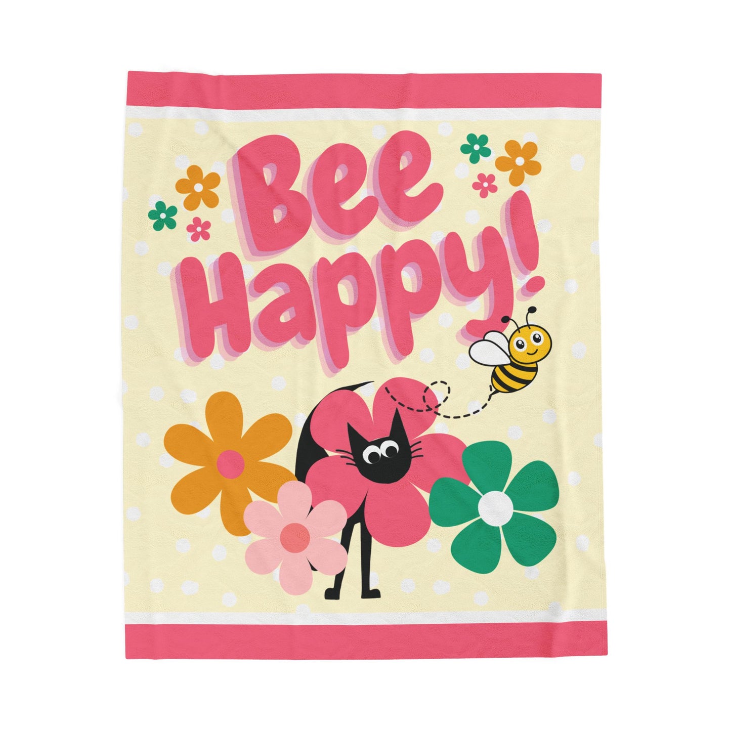Bee Happy Flower Black Cat Blanket