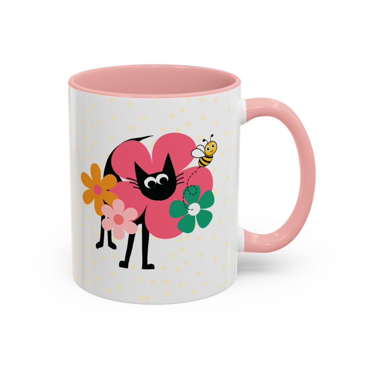 Bee Happy Flower Black Cat Coffee Mug