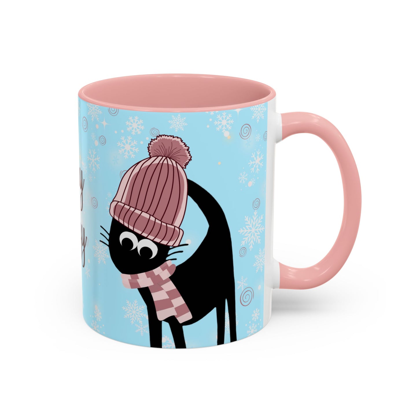 Pom Pom Hat Winter Black Cat Coffee Mug