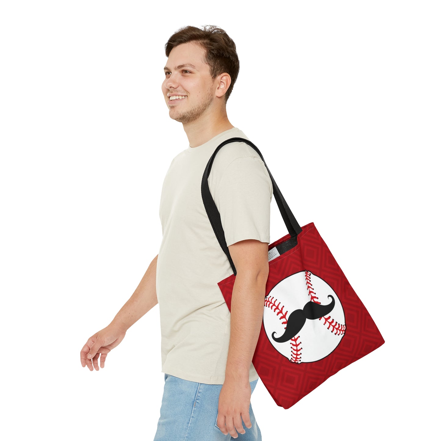 Cincinnati Baseball & Mustache On Red Background Tote Bag