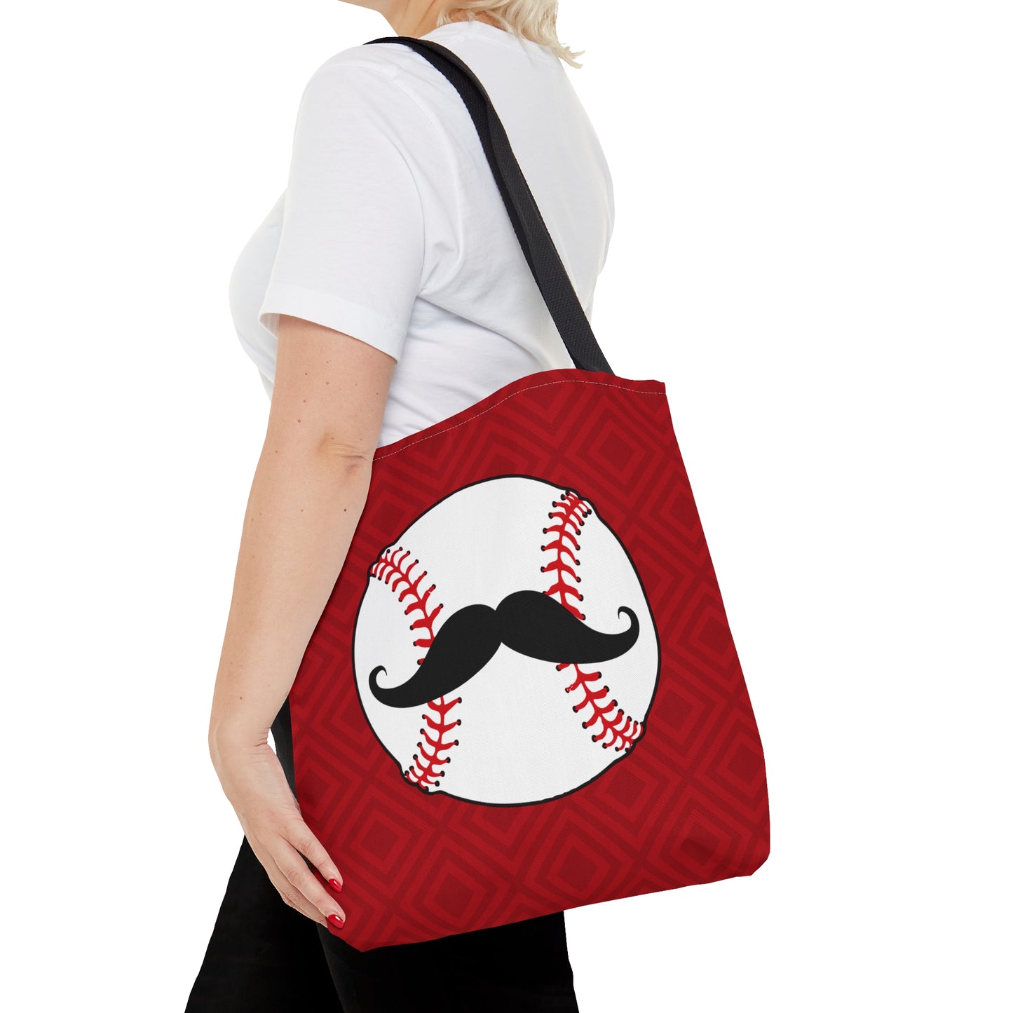 Cincinnati Baseball & Mustache On Red Background Tote Bag