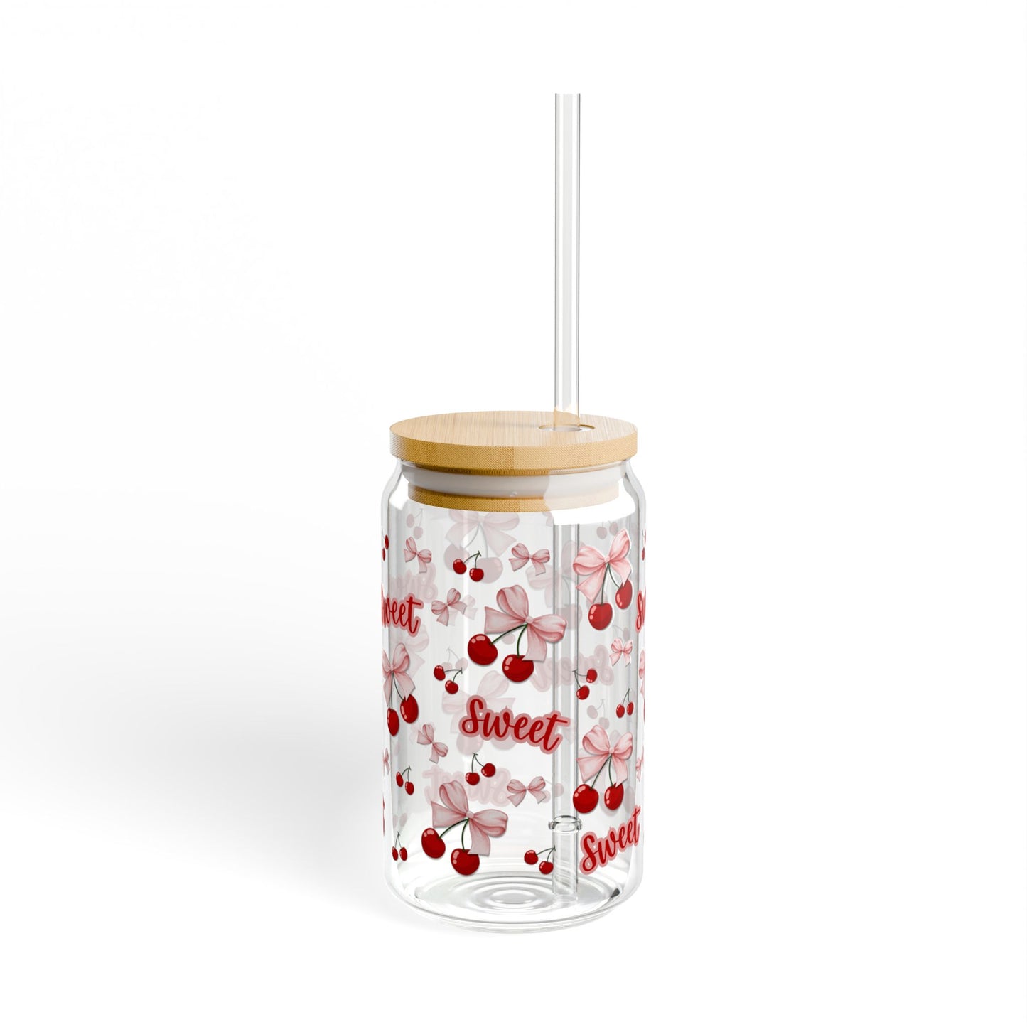 You're Sweet Cherry & Ribbon Glass Tumbler With Lid & Straw
