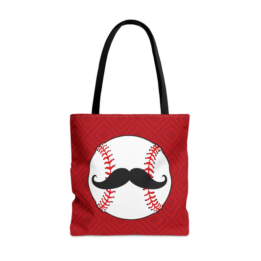 Cincinnati Baseball & Mustache On Red Background Tote Bag