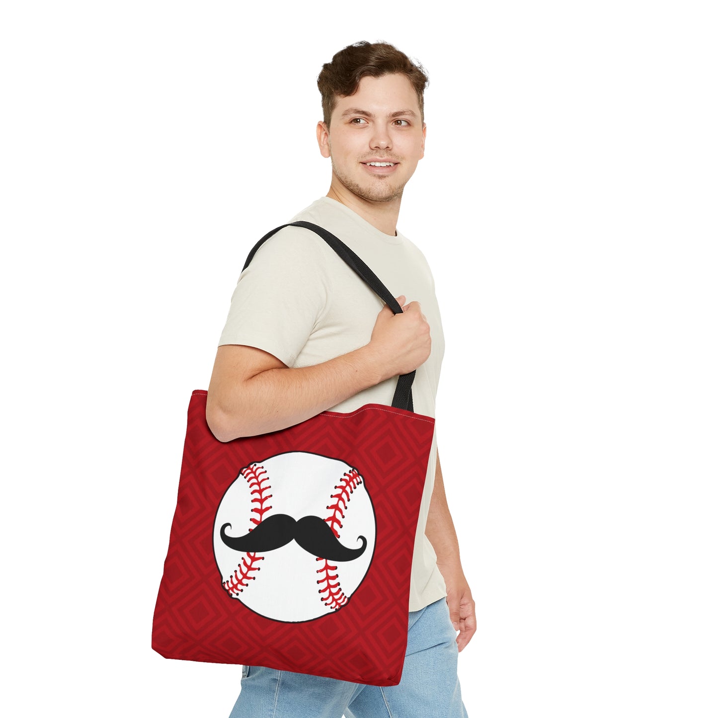 Cincinnati Baseball & Mustache On Red Background Tote Bag