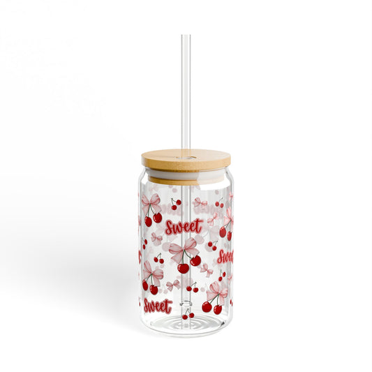 You're Sweet Cherry & Ribbon Glass Tumbler With Lid & Straw