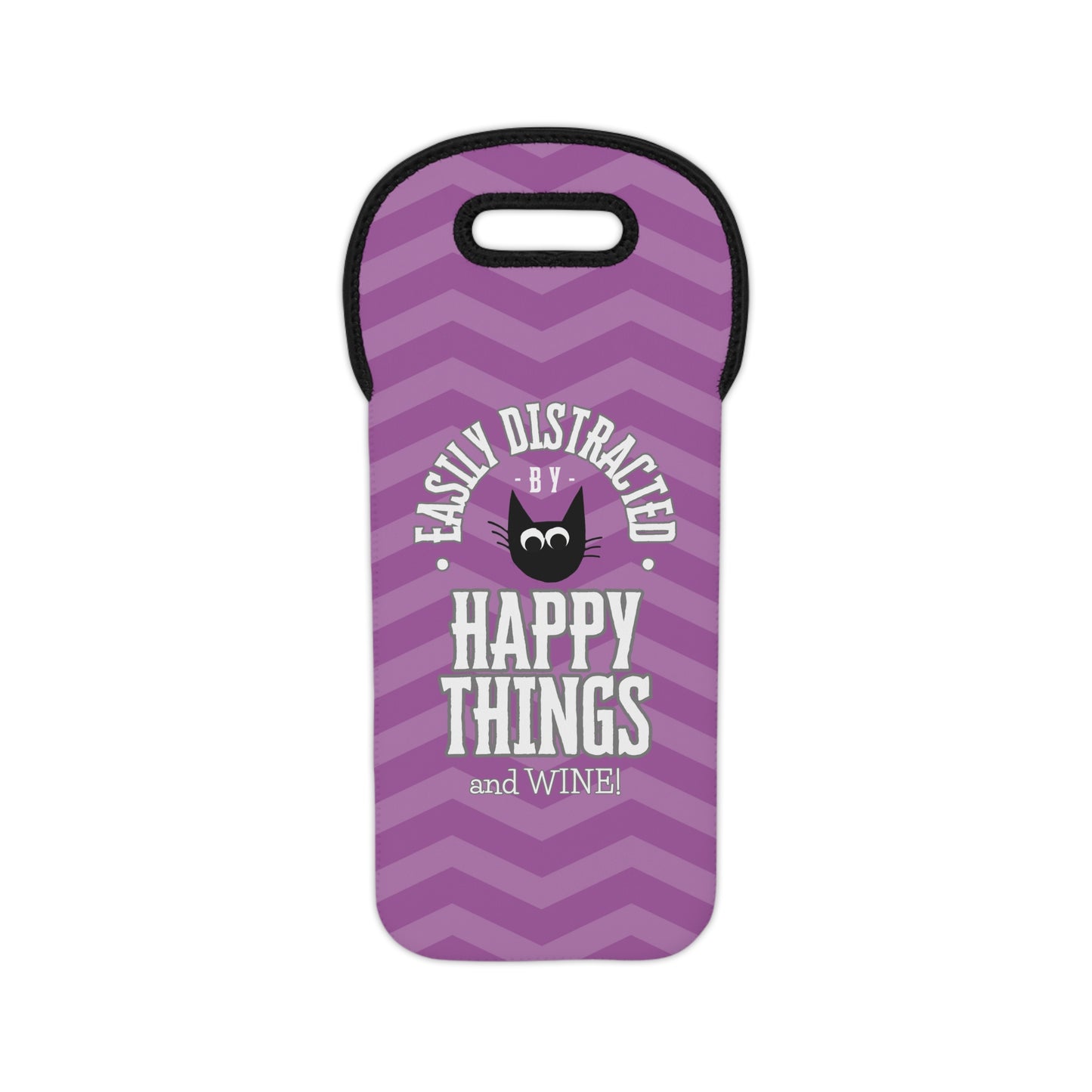 Distracted By Happy Things & Wine Black Cat Wine Tote Bag