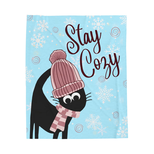 Pom Pom Hat Winter Black Cat Blanket
