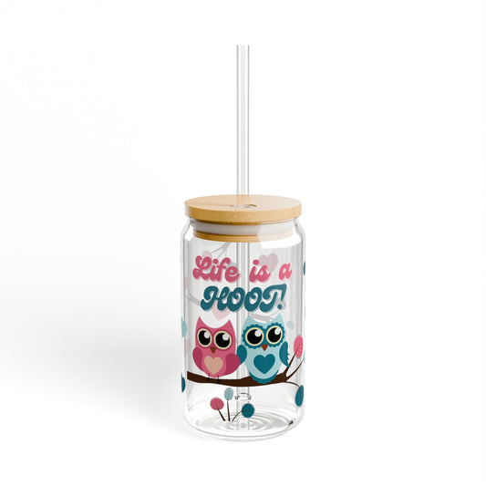 Life Is A Hoot! Glass Tumbler With Lid & Straw