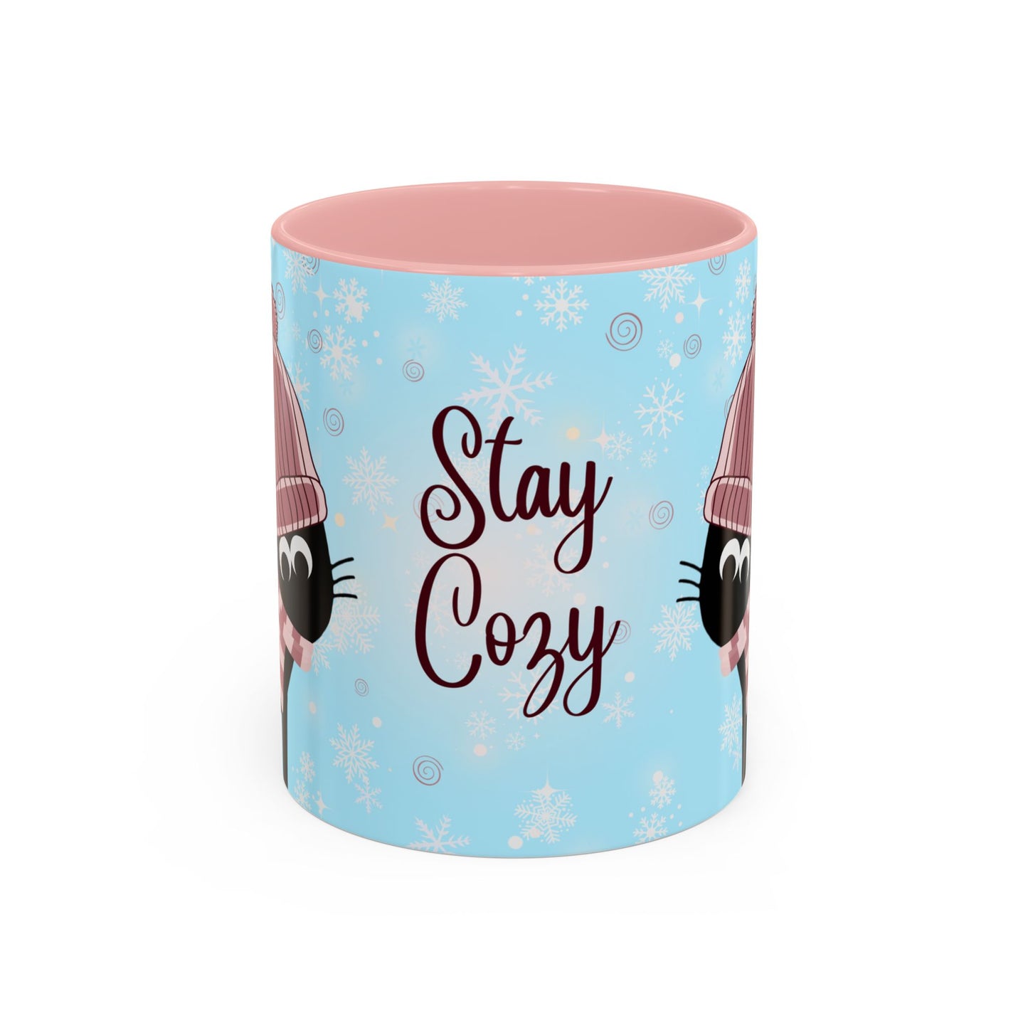 Pom Pom Hat Winter Black Cat Coffee Mug