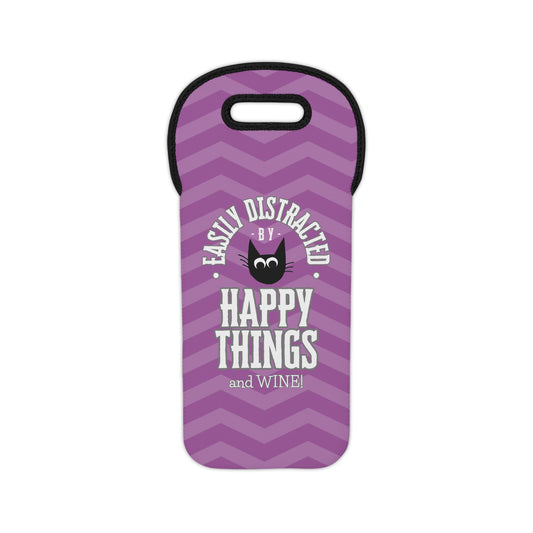 Distracted By Happy Things & Wine Black Cat Wine Tote Bag