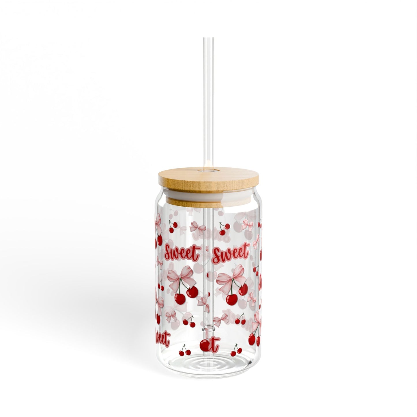 You're Sweet Cherry & Ribbon Glass Tumbler With Lid & Straw