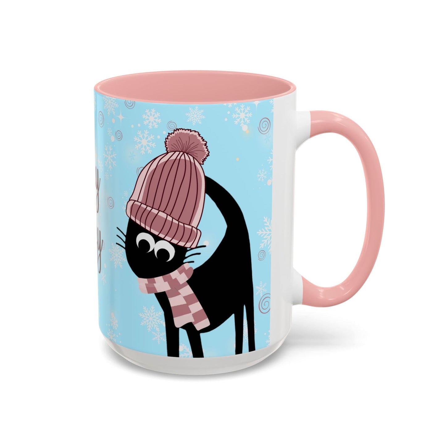 Pom Pom Hat Winter Black Cat Coffee Mug