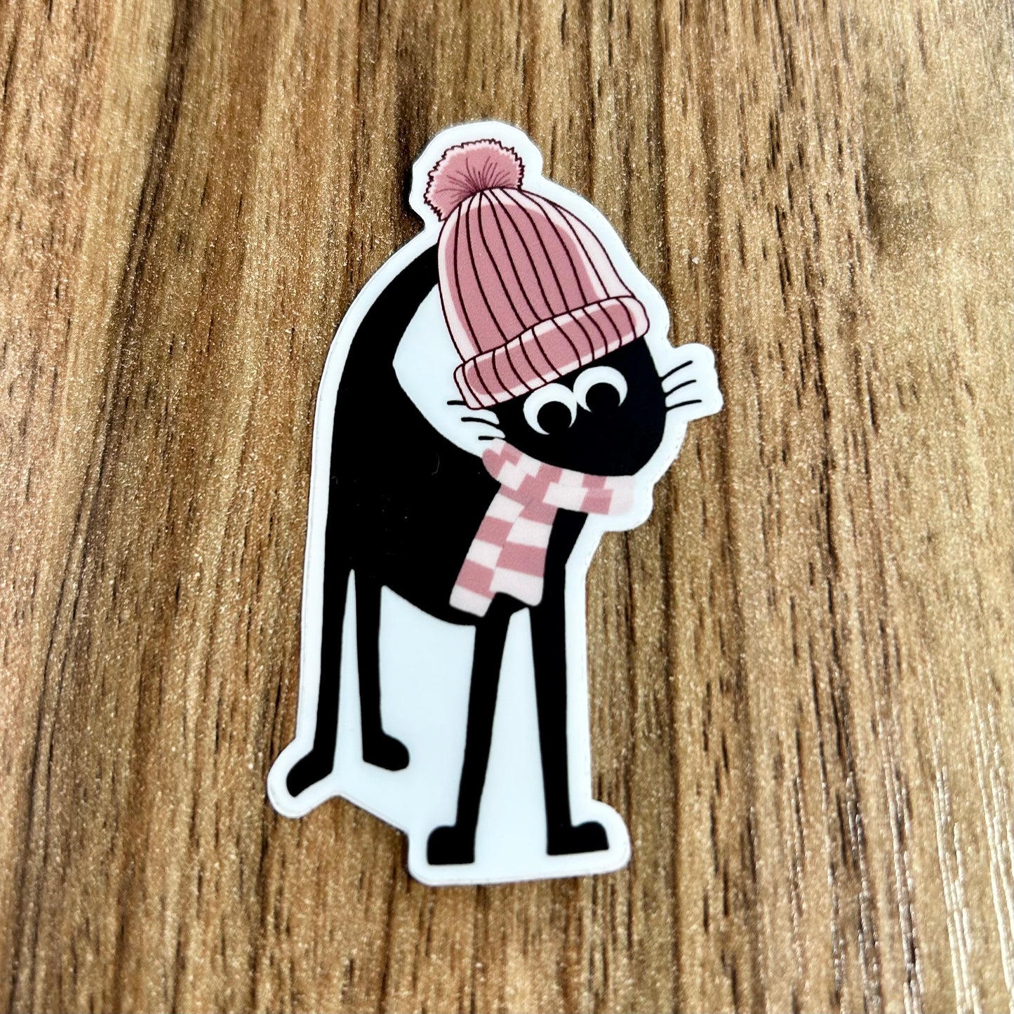 Pom Pom Hat Winter Black Cat Sticker
