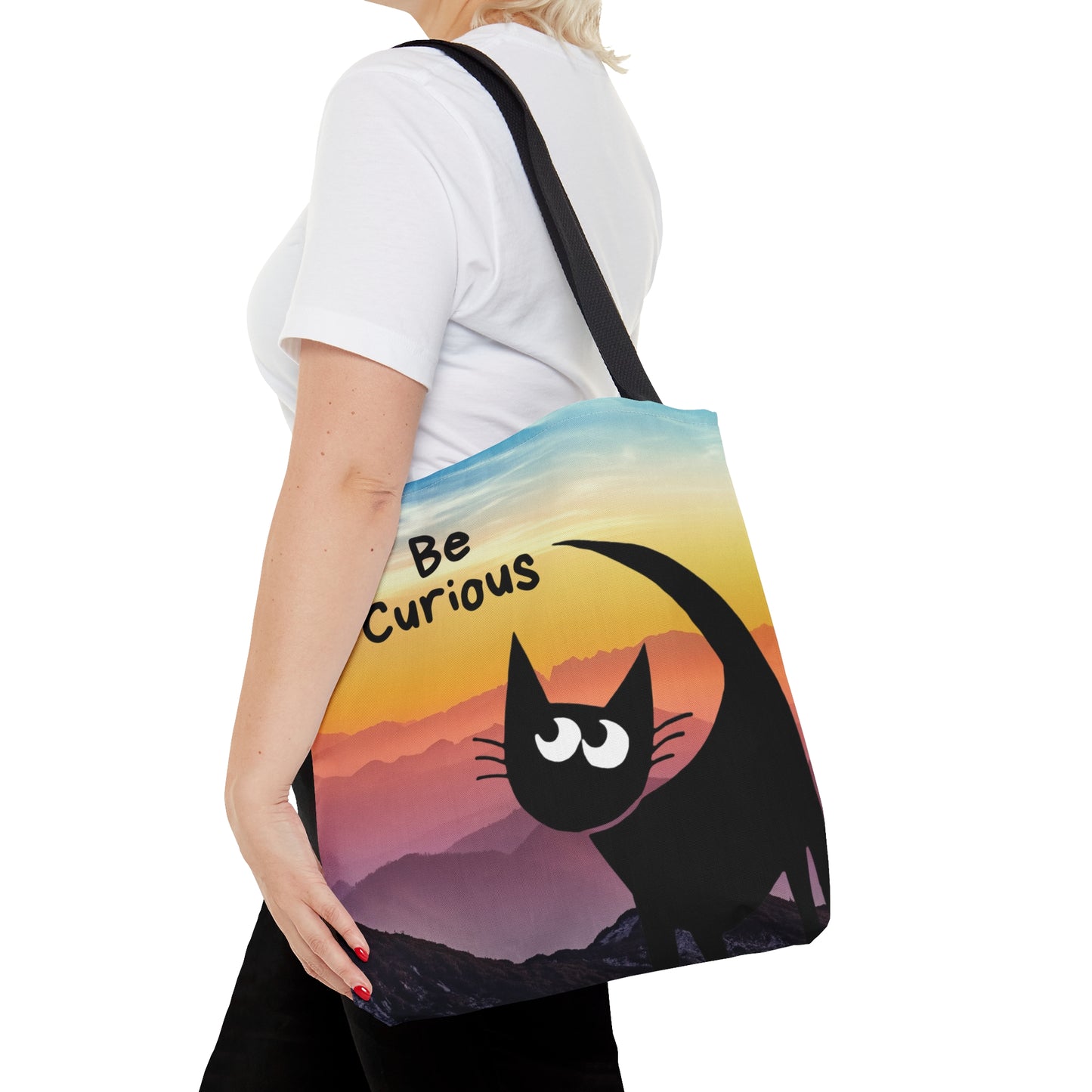 Be Curious Black Cat Tote Bag
