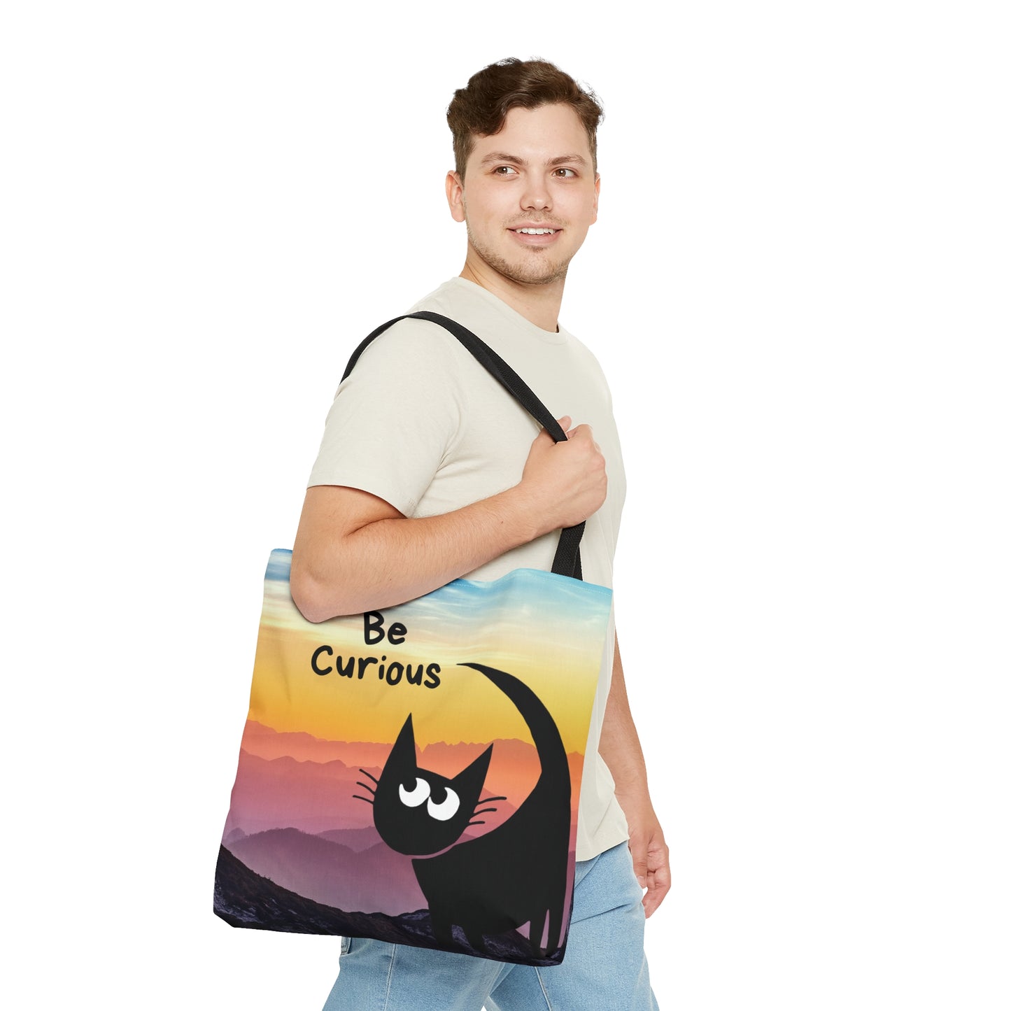 Be Curious Black Cat Tote Bag