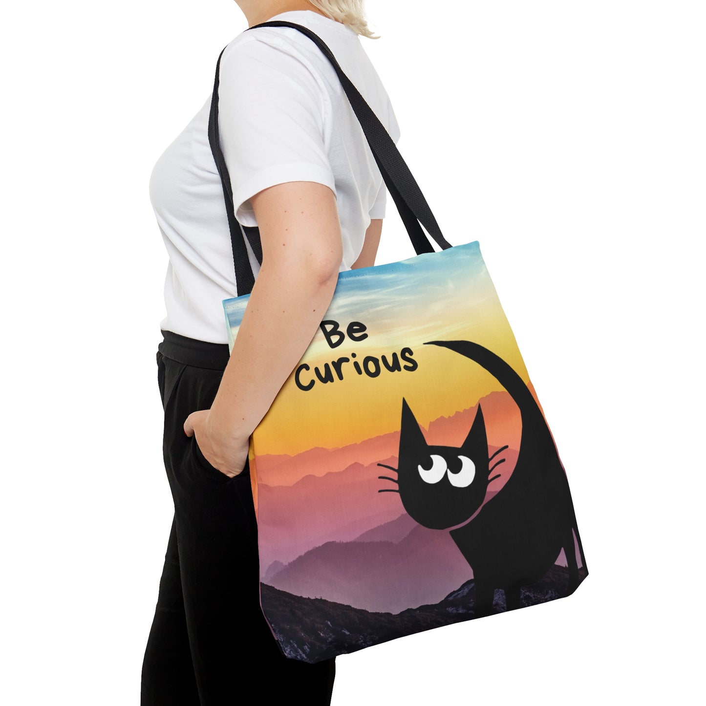 Be Curious Black Cat Tote Bag