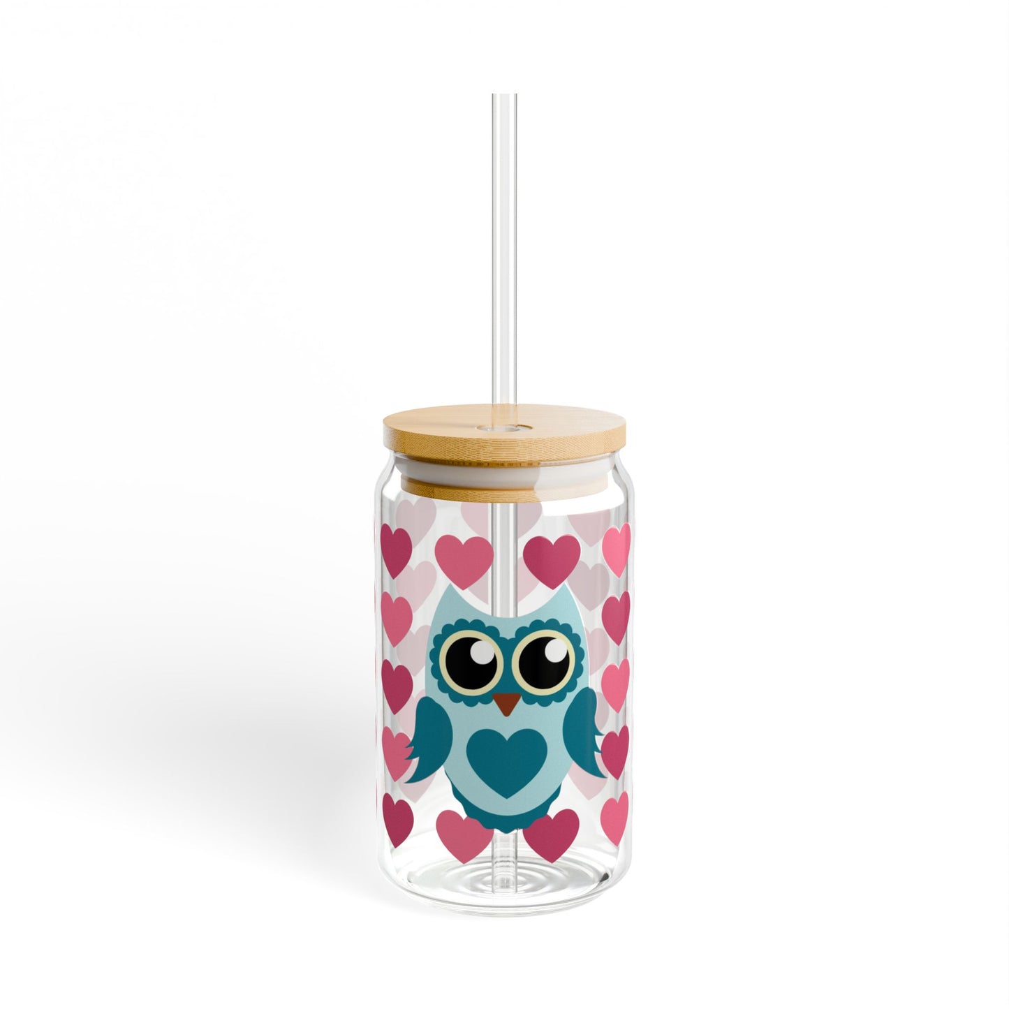 Teal Owl Life Is A Hoot! Glass Tumbler With Lid & Straw