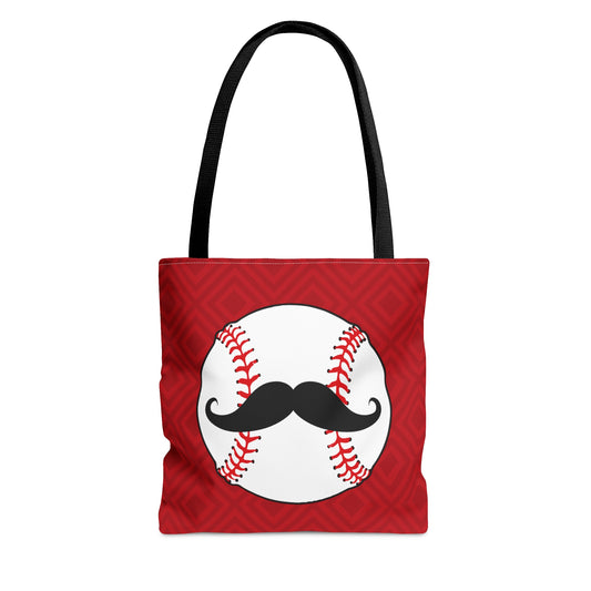 Cincinnati Baseball & Mustache On Red Background Tote Bag