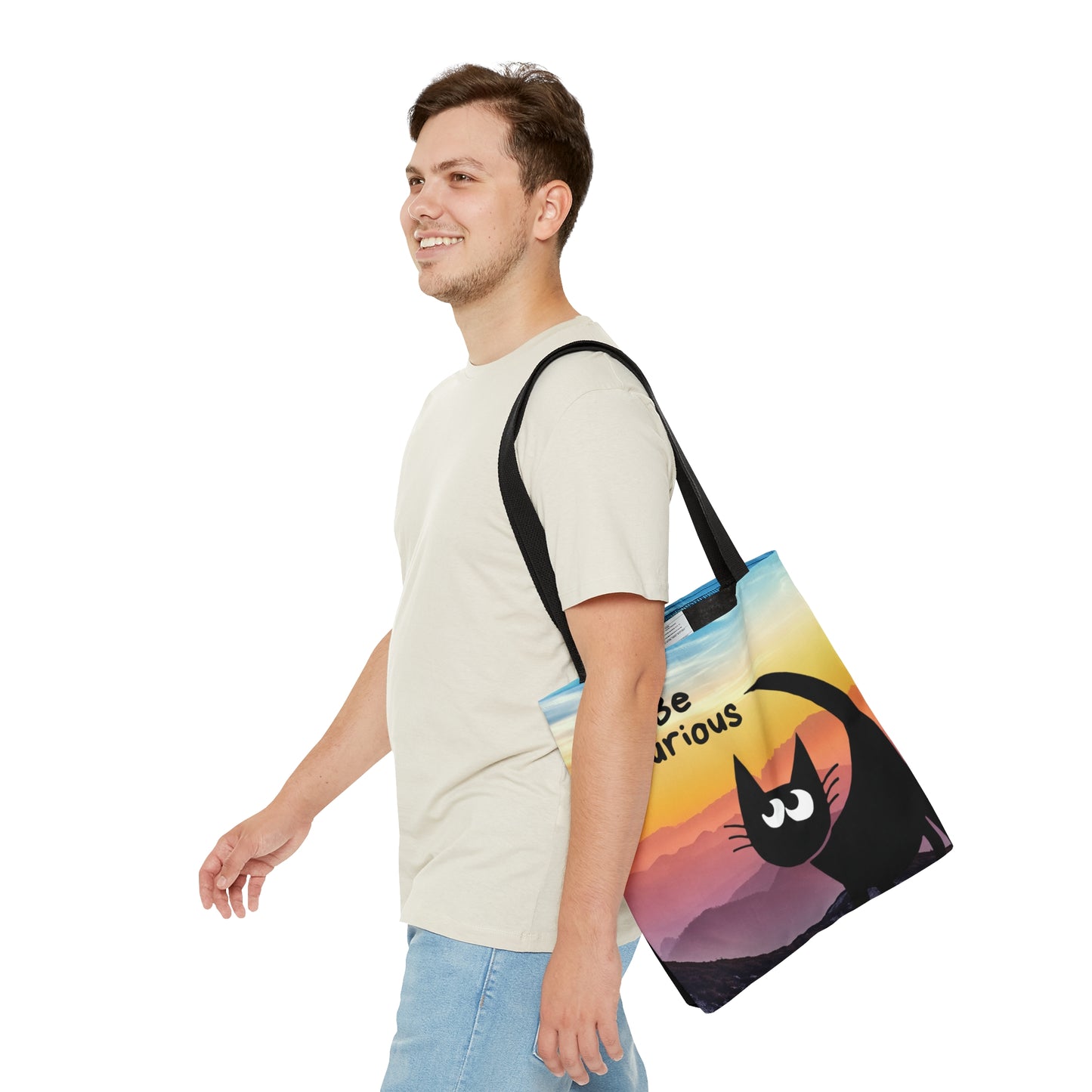 Be Curious Black Cat Tote Bag