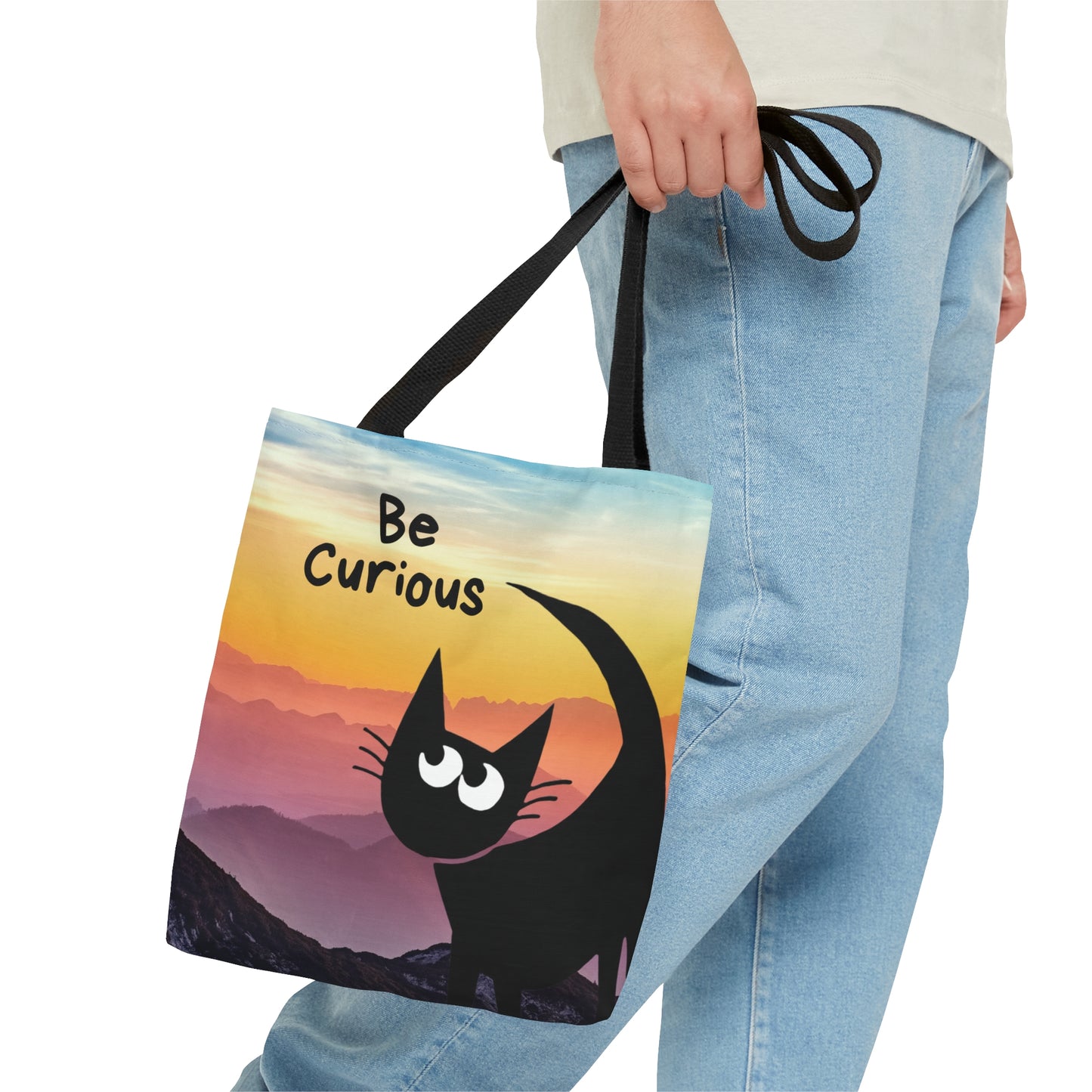 Be Curious Black Cat Tote Bag