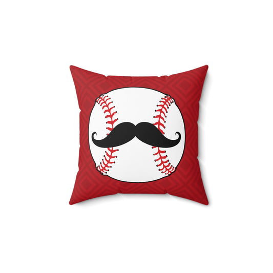 Cincinnati Baseball & Mustache On Red Background 14"x14" Square Pillow