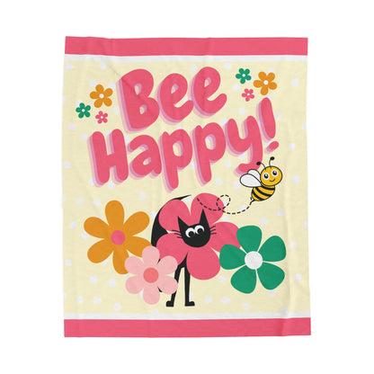 Bee Happy Flower Black Cat Blanket