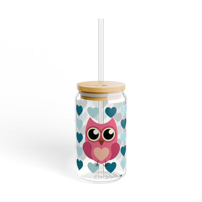 Pink Owl Life Is A Hoot! Glass Tumbler With Lid & Straw
