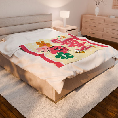 Bee Happy Flower Black Cat Blanket