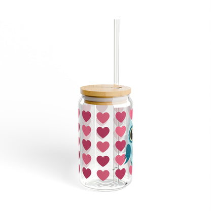 Teal Owl Life Is A Hoot! Glass Tumbler With Lid & Straw