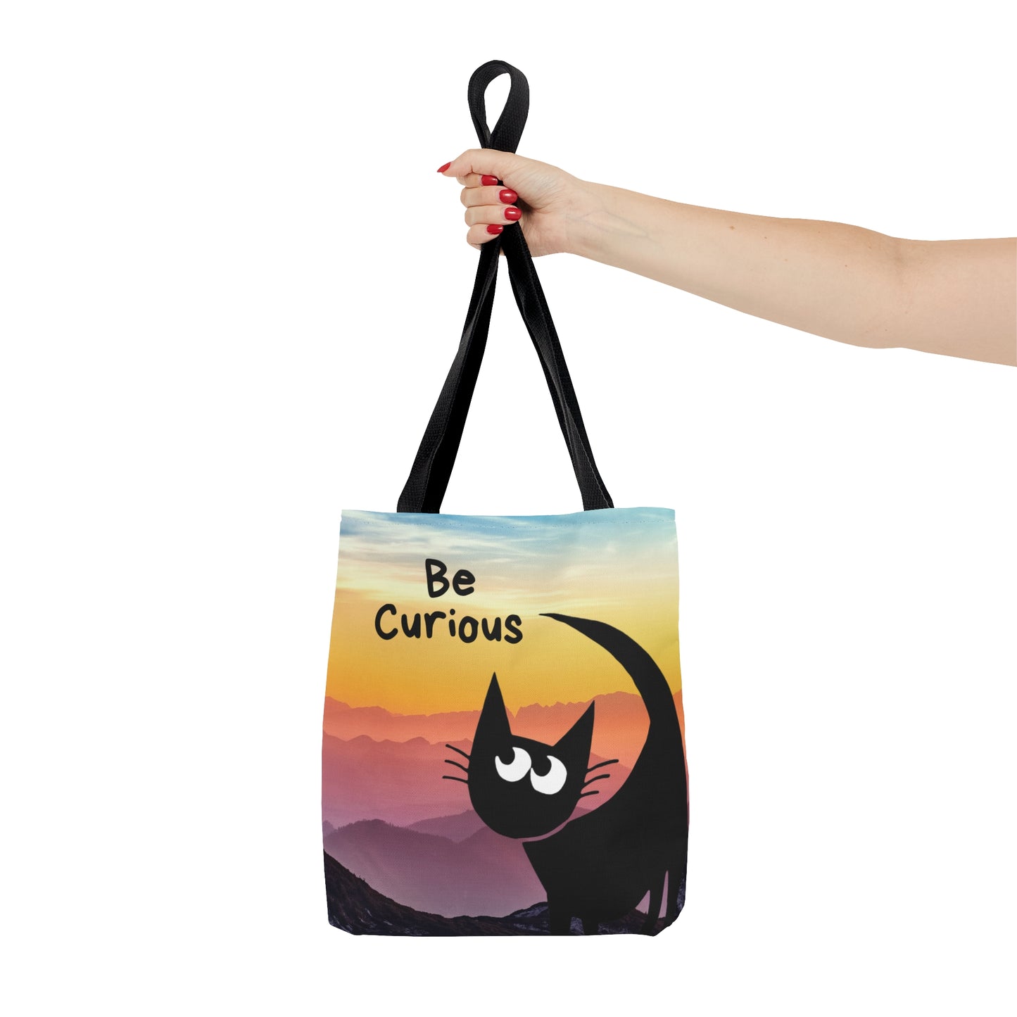 Be Curious Black Cat Tote Bag