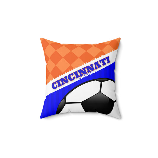 Cincinnati Soccer Orange and Blue 14"x14" Square Pillow