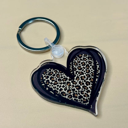 Cheetah Print Heart Keychain