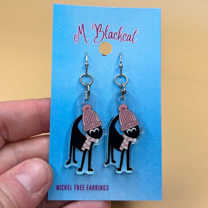 Winter Black Cat Earrings