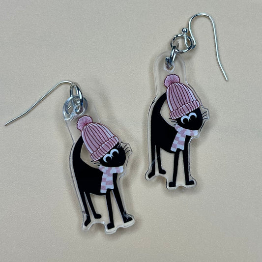 Winter Black Cat Earrings