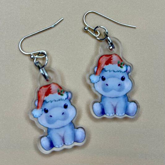 Christmas Hippo Earrings