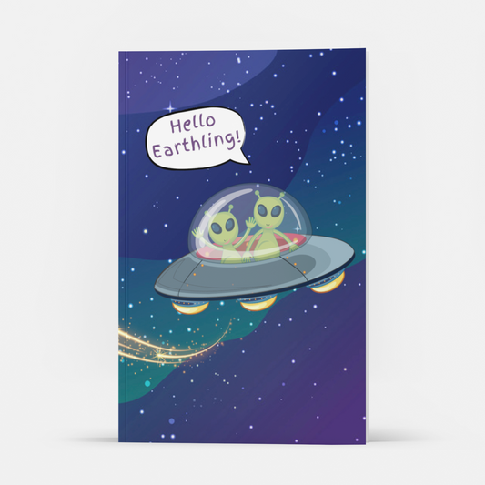 Hello Earthling! Aliens in Flying Saucer 6x9" Lined Journal: M Blackcat Outer Space Collection