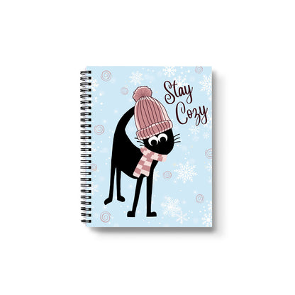 Pom Pom Hat Winter Black Cat Notebook